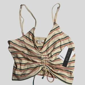 NWT O'Neill Girls Striped Cinch Front Ribbed Tank Top Small Boho Beach Multi